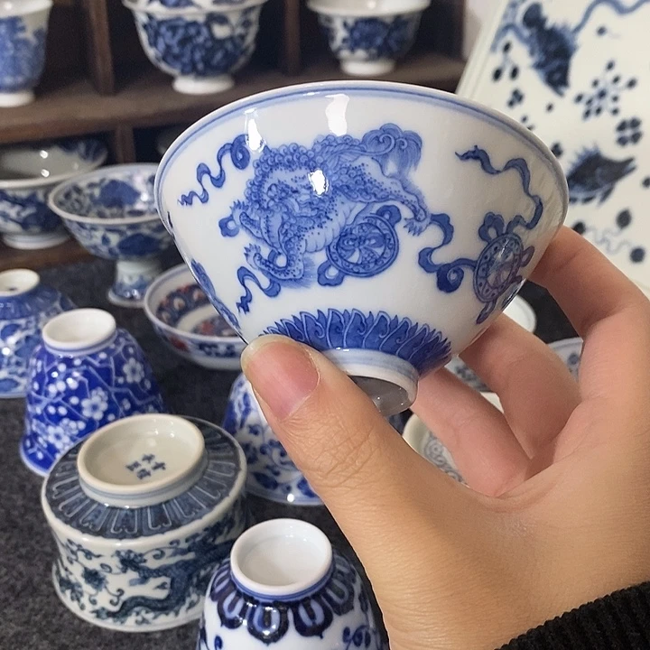 瓷【半间泥坊】三狮斗笠杯