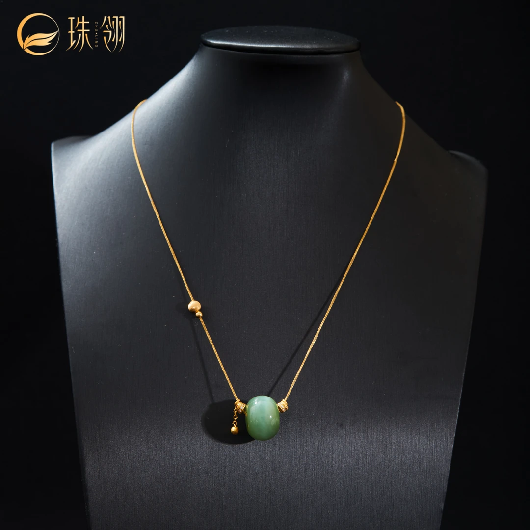 【珠翎珠宝】翠弦丨18K碧玉鼓珠吊坠多样性发一#XYGD174012-A
