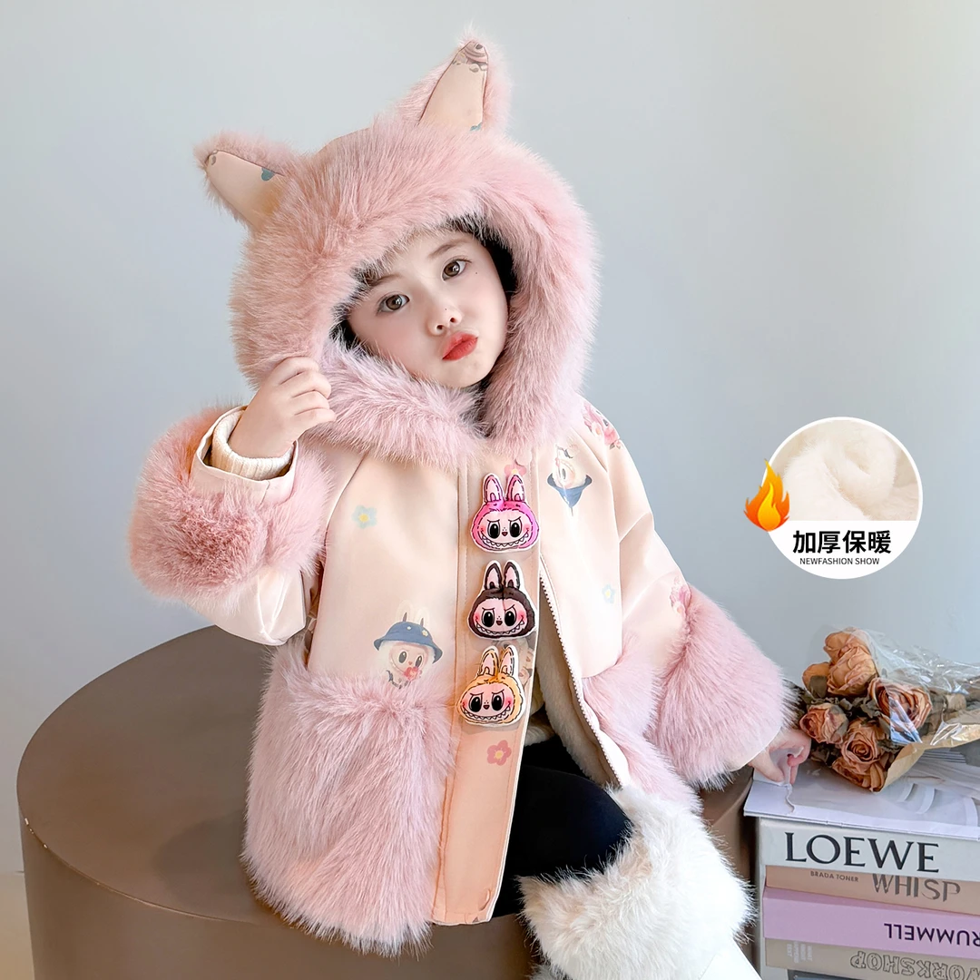 百搭连帽(不可脱卸)卡通动漫外套韩版洋气加绒宝宝