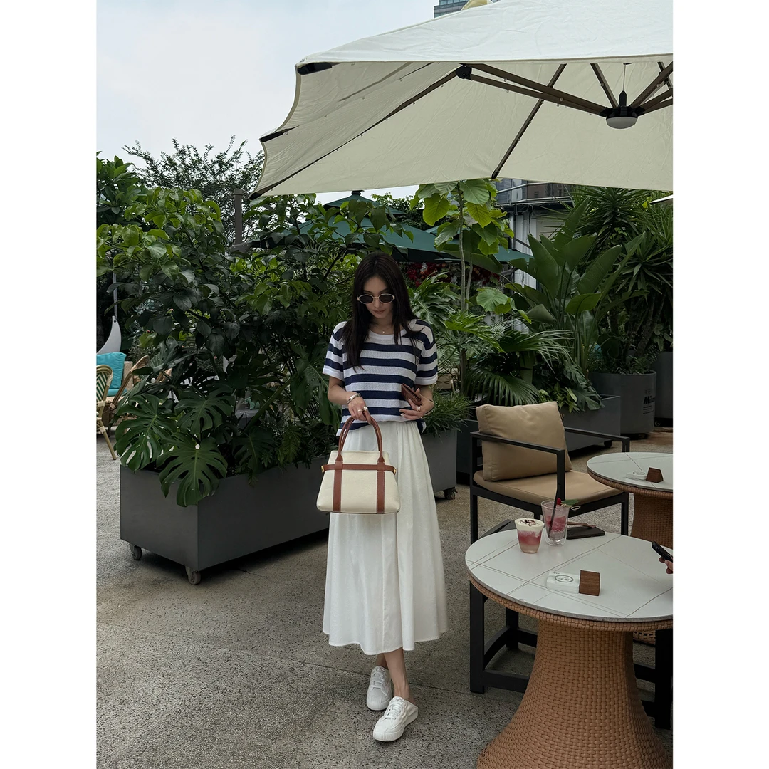 【梦花清羽】“天丝裙”高品质极简风宽松松紧腰显瘦透气半身裙01282