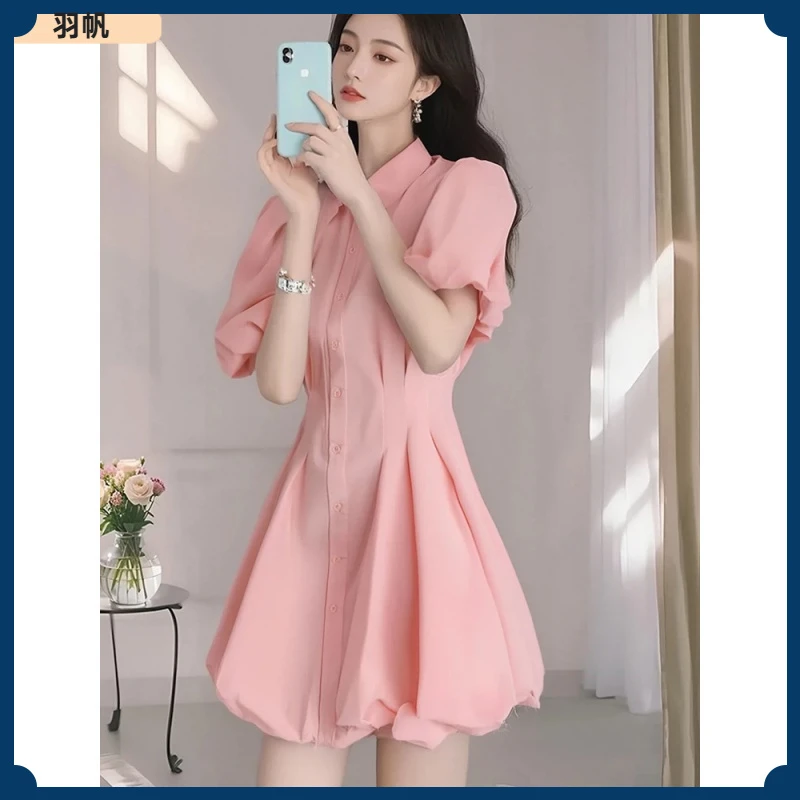 1美粉色夏季连衣裙2025年新款法式气质衬衫裙显瘦收腰度I