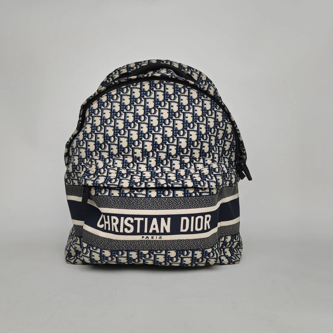 95新 DIOR/迪奥 【黑黑】Diortravel 双肩包 大号 35 蓝色 帆布