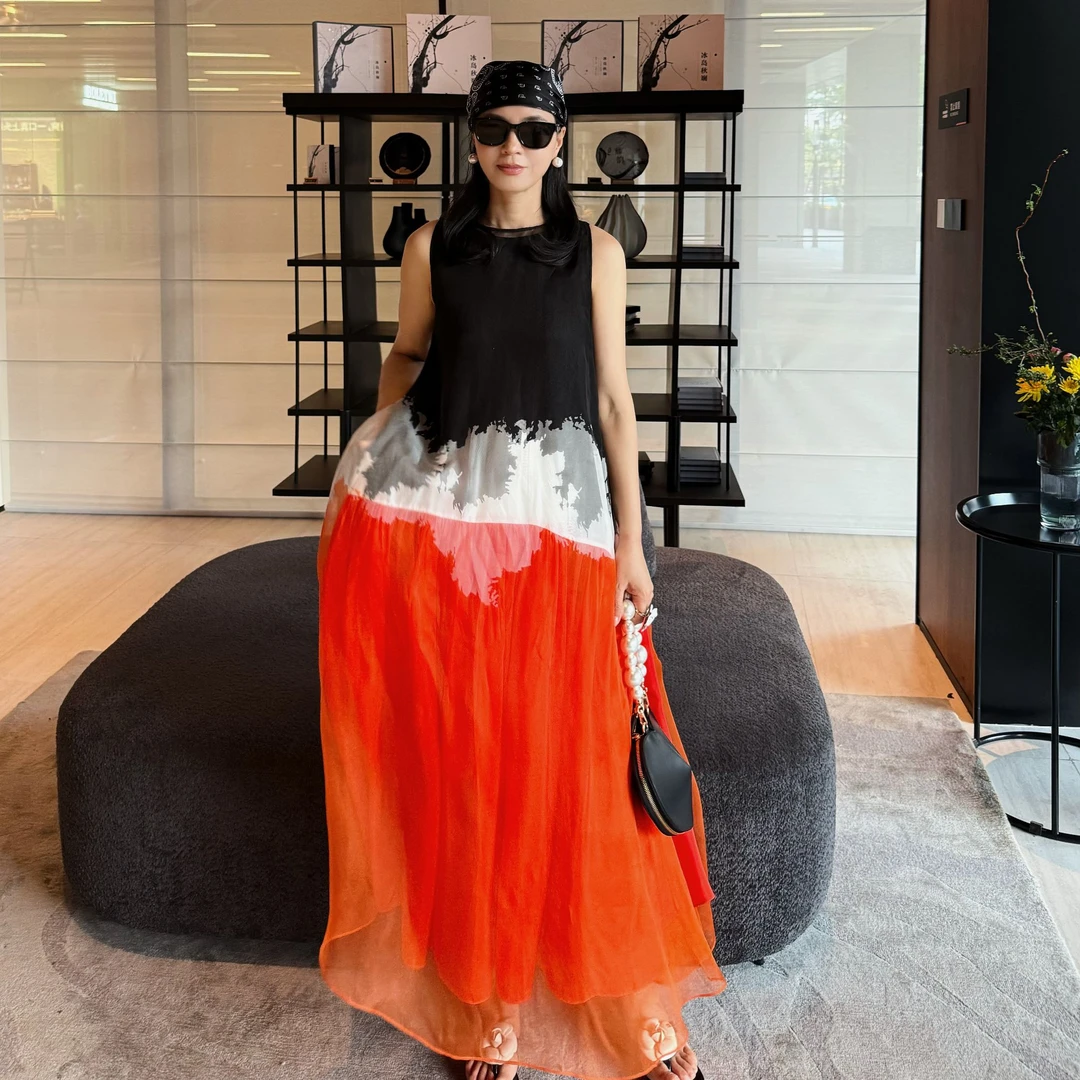 Roman 曼姐专属 高奢定制100%桑蚕丝度假风印花百褶连衣裙二件套