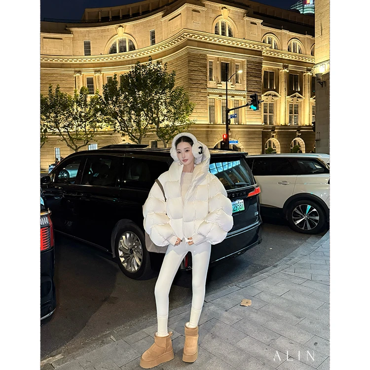 阿琳ALIN【甜心奶泡】冬超高充绒新国标90白鸭绒连帽羽绒服AL5PYR13