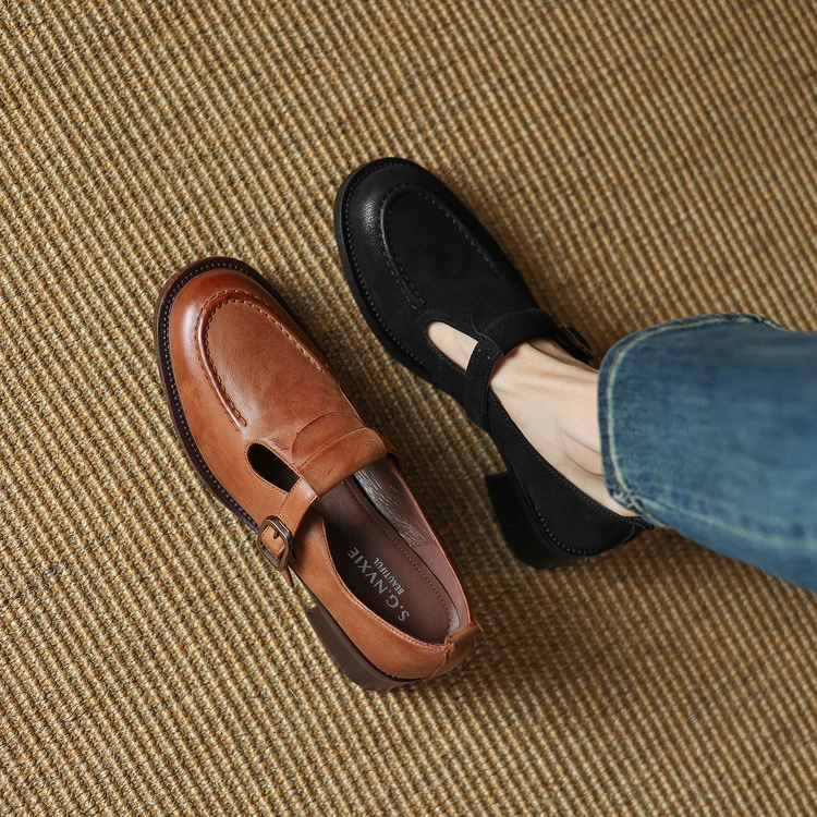 4.5cm 复古百搭粗跟玛丽珍鞋春季英伦风通勤休闲简约时尚圆头单鞋