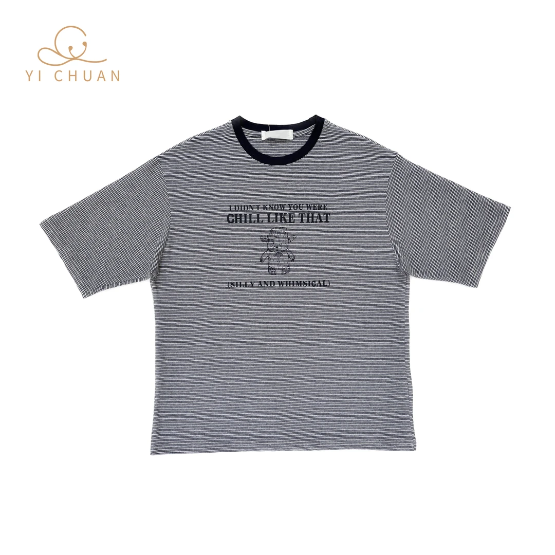 韩系女装T恤撞色条纹小狗印花时尚潮流休闲百搭舒适小众设计感