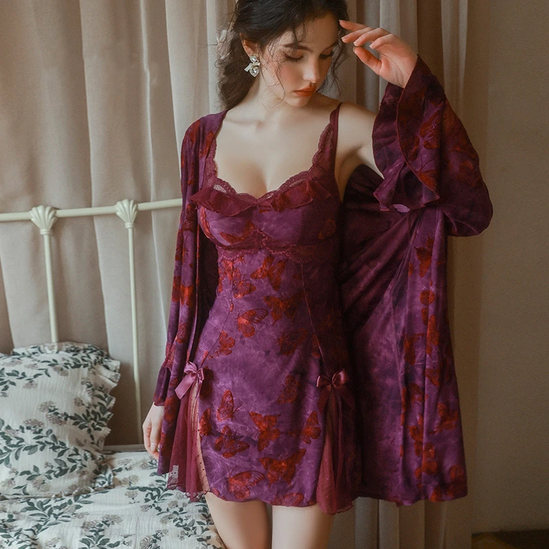 【星河入梦】立体甜美蝴蝶带胸垫款睡裙家居服套装