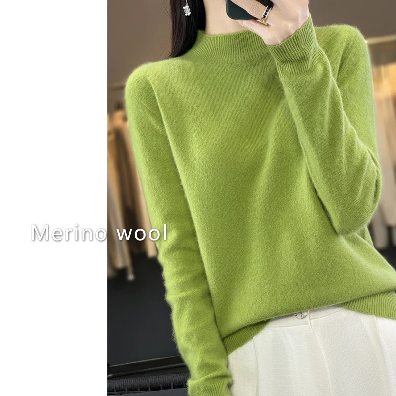 一线成衣~100%美丽诺纯羊毛衫女半高领宽松休闲气质百搭针织打底9