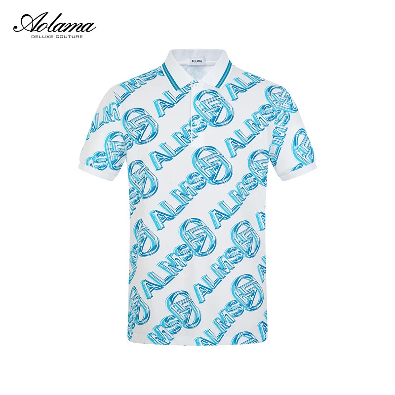 奥拉玛（Aolama）男装polo衫翻领字母印花工艺桑蚕丝混纺短袖休闲