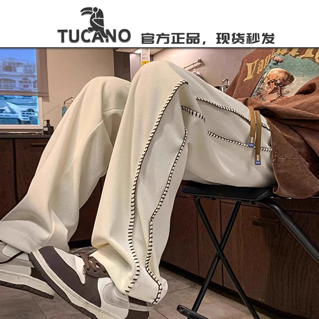啄木鸟【官方】秋冬新款裤子男拼接辑明线条纹灯芯绒裤子直筒休闲裤