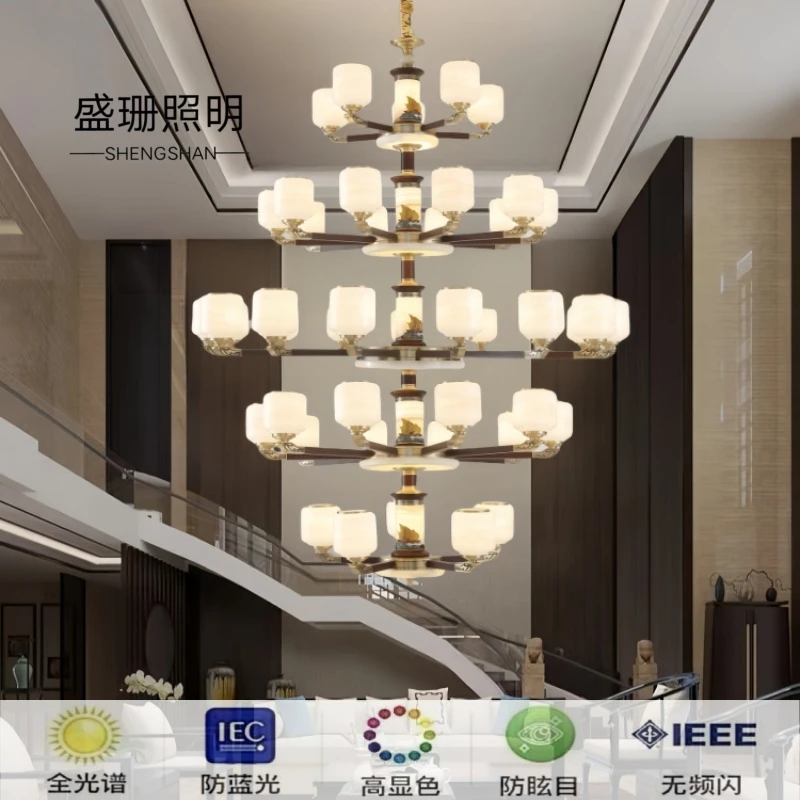一帆风顺全铜玉石吊灯别墅复式挑空客厅卧室茶餐厅酒店主灯全光谱