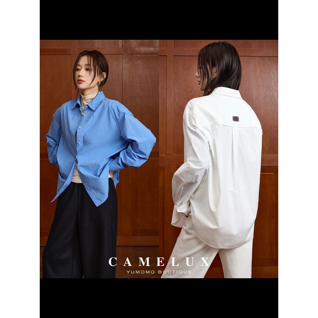 【Camelux线】淡人fit-老钱松弛衬衫 宽松磨毛休闲贴标衬衣 QCA4004