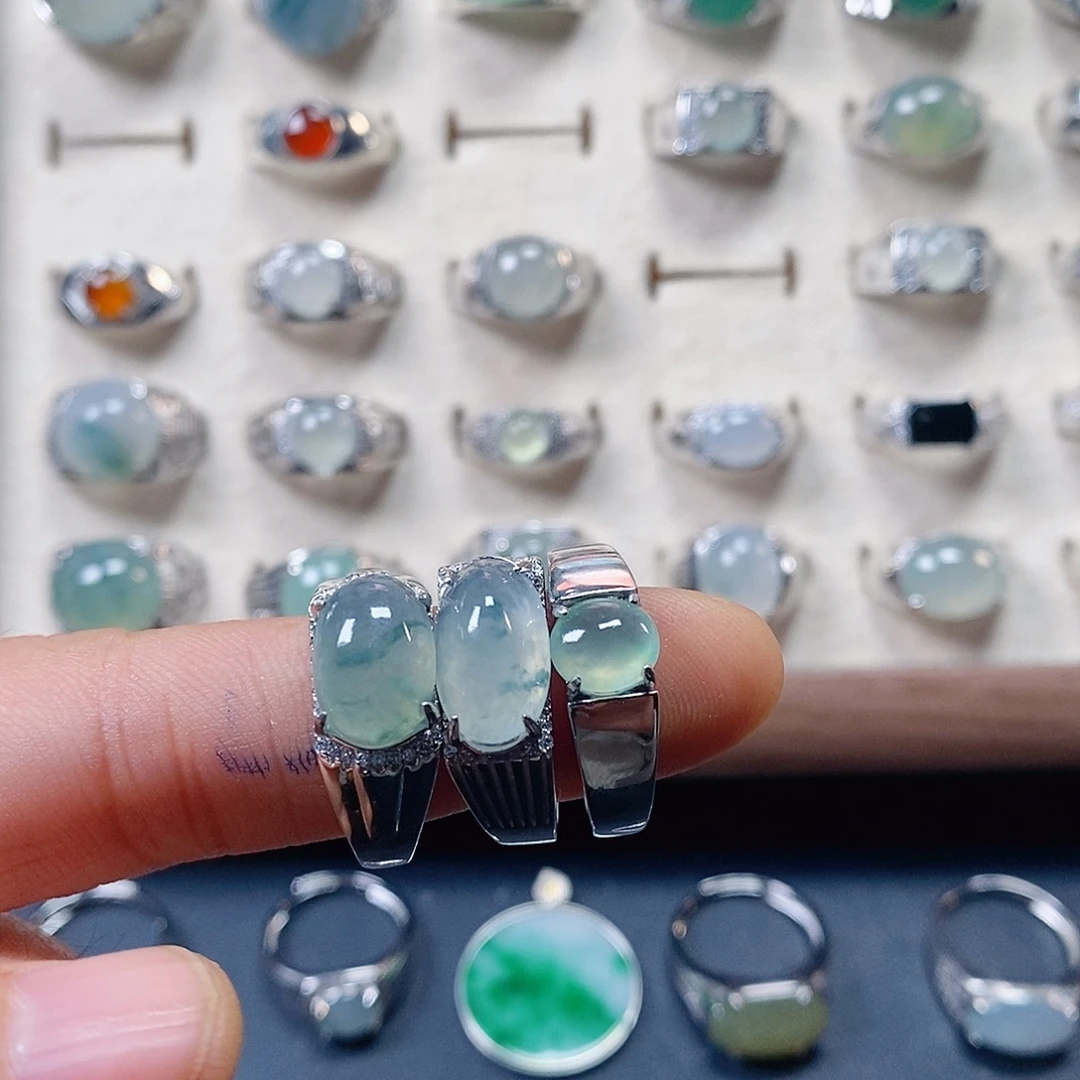 祥***）翡翠银S925镶嵌戒指