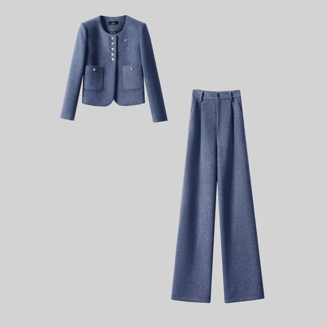 【纪朵研】8170时尚套装休闲风秋冬季直筒高腰阔腿裤女装两件套