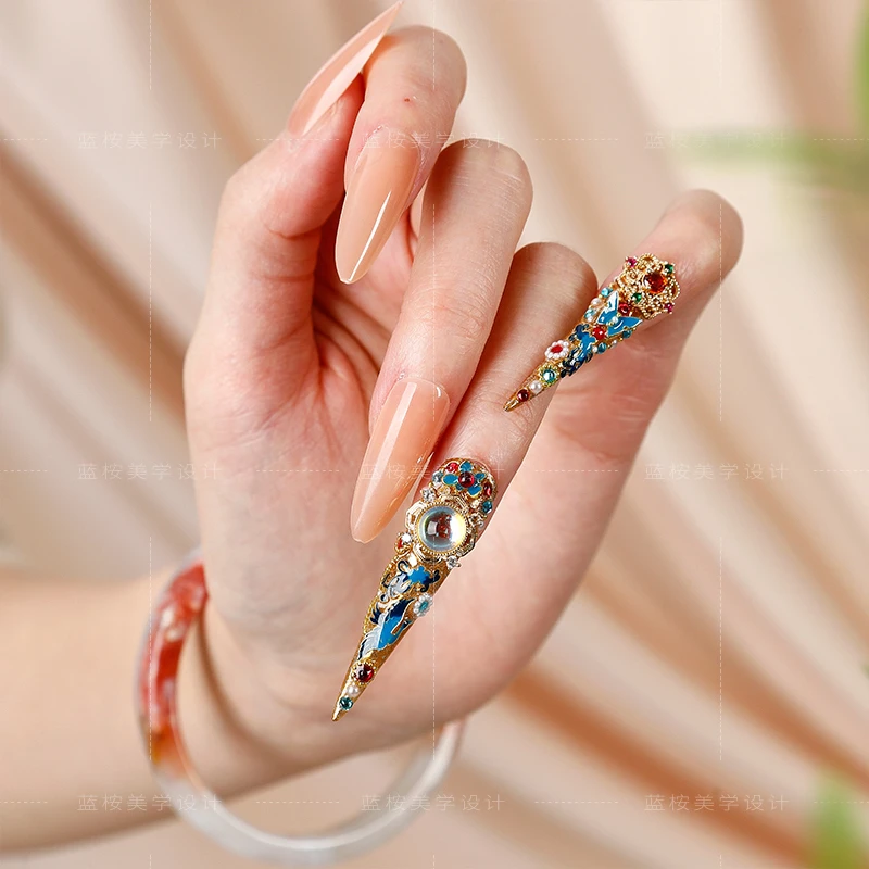 闻烟阁 嬛嬛护甲贵妃甲满锆石高级中式国风穿戴甲