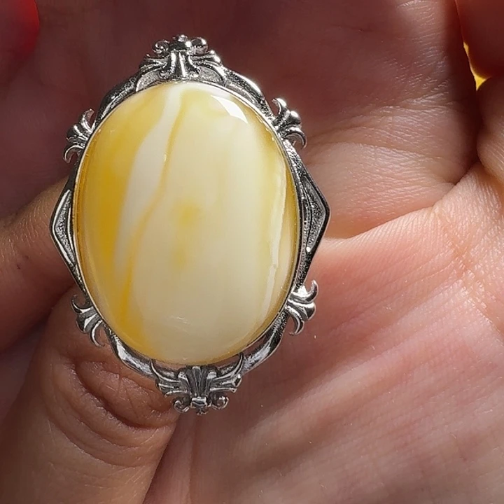 蜜蜡银S925镶嵌戒指戒指