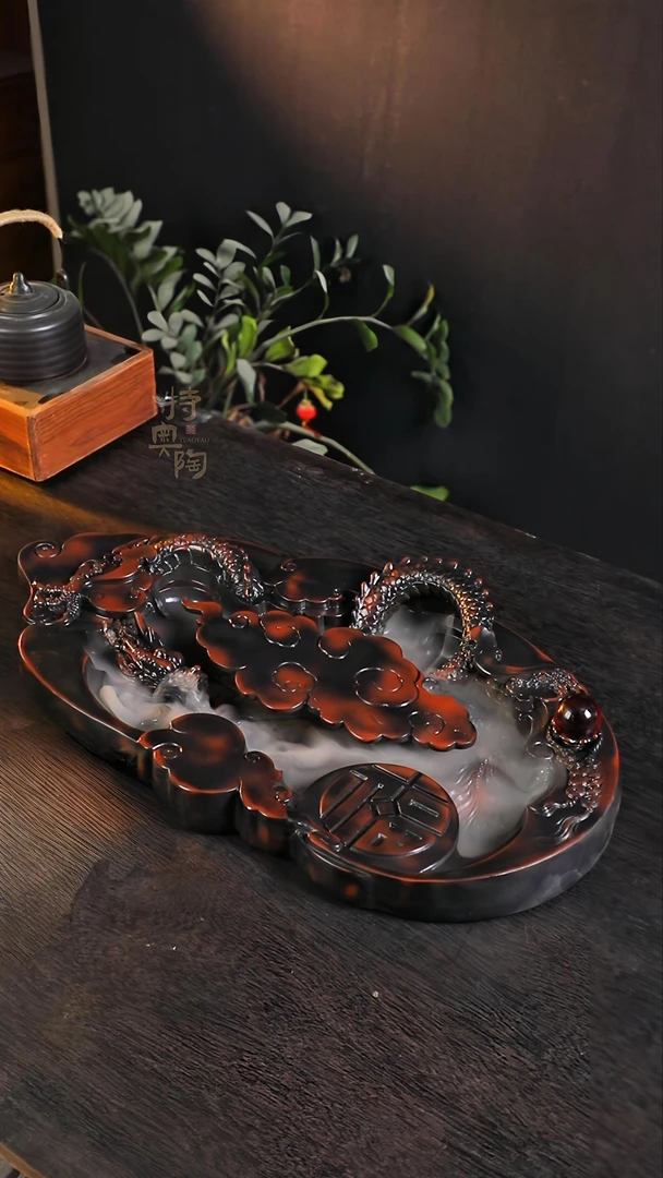 龙吐雾非遗大师手工紫陶茶盘大尺寸茶盘茶海排水飞龙在天家用茶具