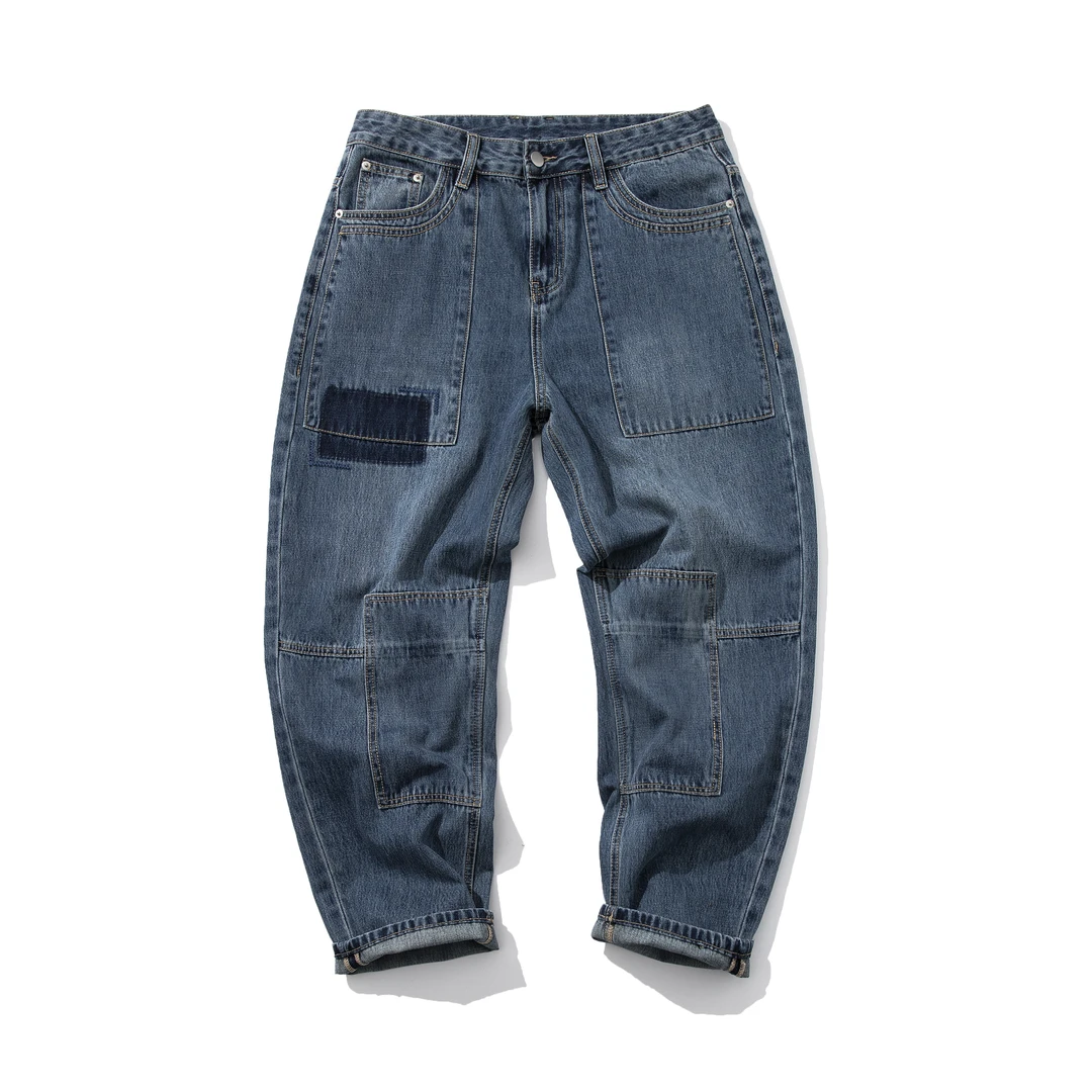 （7叔）美式复古水洗重磅宽松做旧牛仔裤男女同款春装新款潮流时尚