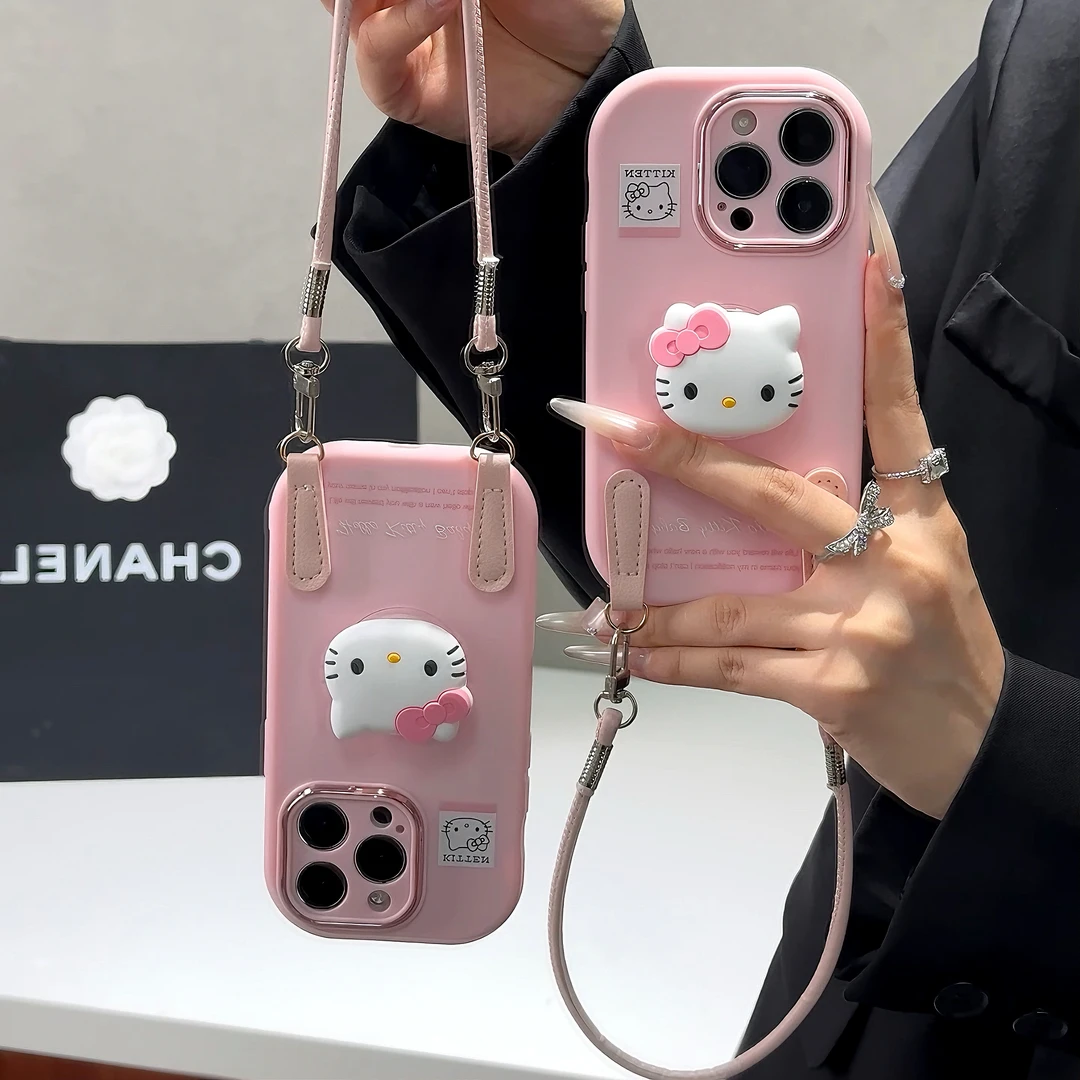 雅天立简约少女粉KT猫支架适用苹果17/16手机壳华为vivoppo小米15