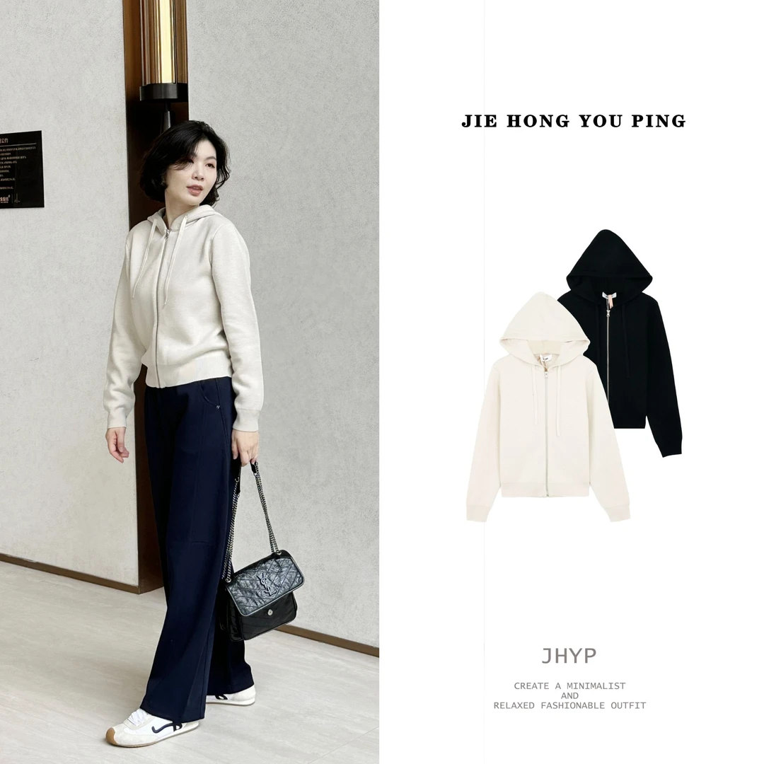 新款开衫款拉链常规连帽纯色针织卫衣女时尚秋冬91010