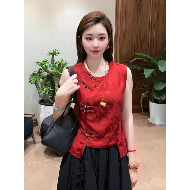 超好看独特漂亮轻奢高级感减龄小众不撞款新中式红色国风上衣女夏