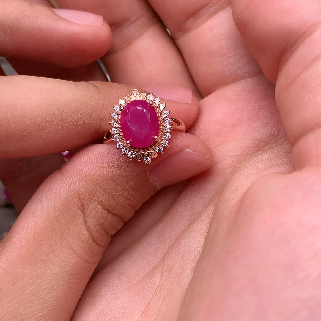 红宝石戒指银S925镶嵌