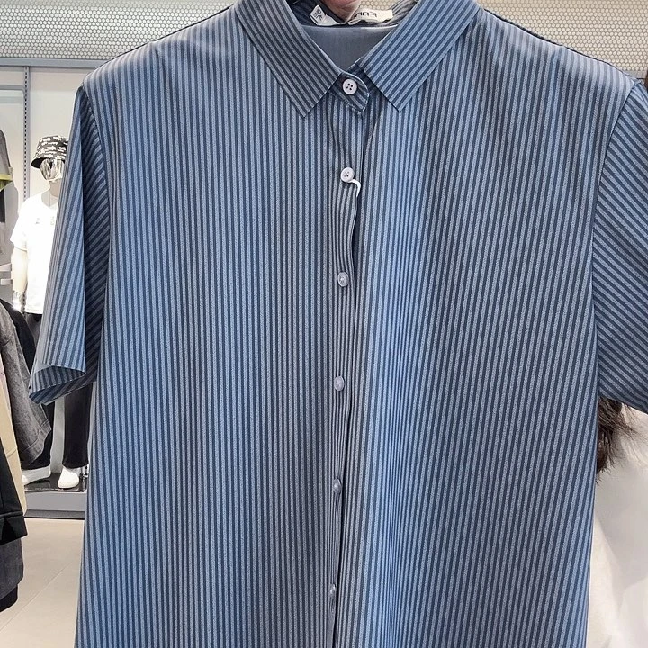蓝色条纹衬衫夏季新款