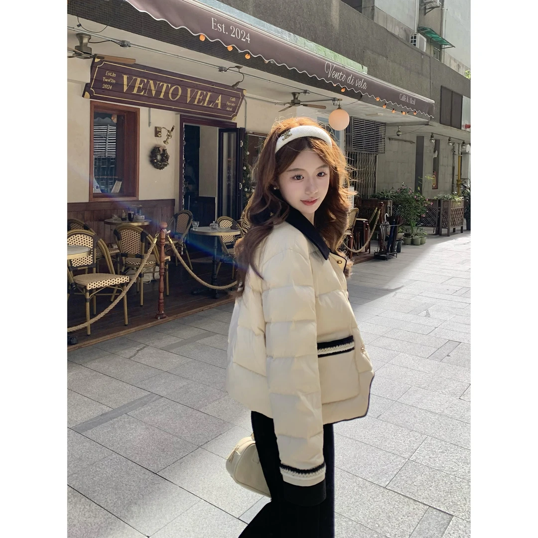 【奶黄杏仁】小个子短款撞色洋气小众羽绒服