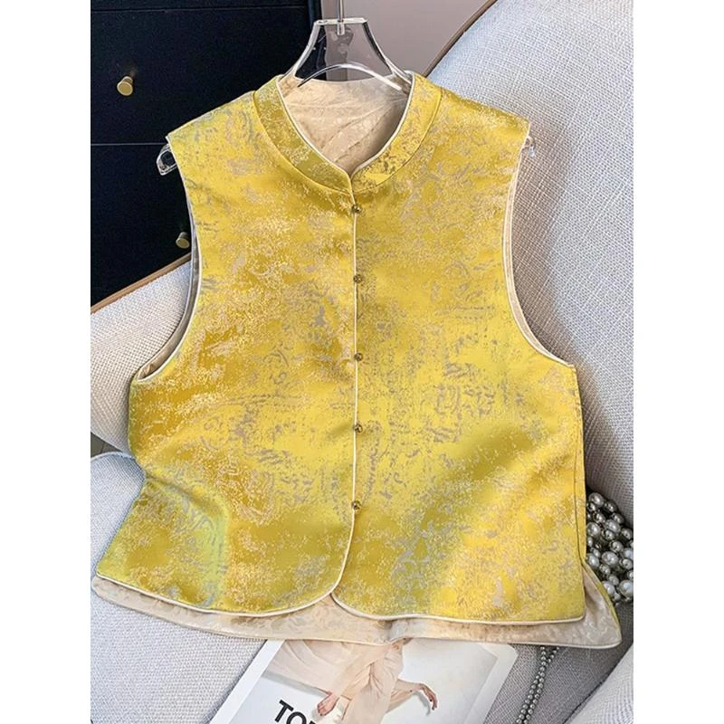 新中式高级感重工气质提花上衣马夹女秋夏季国风外穿盘扣唐装马甲