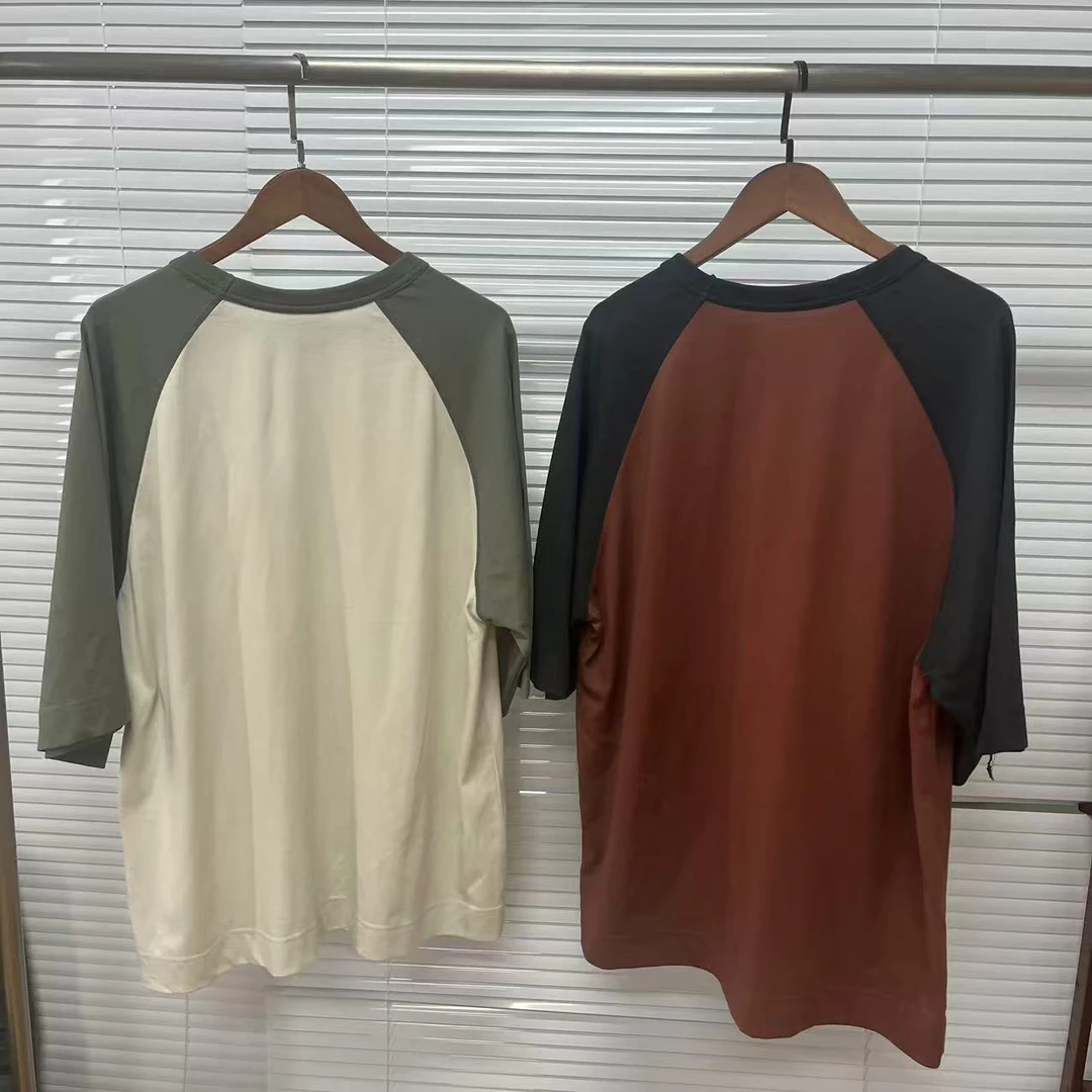 中性简约风撞色女款拼色宽松插肩袖T恤舒服短袖上衣25060243