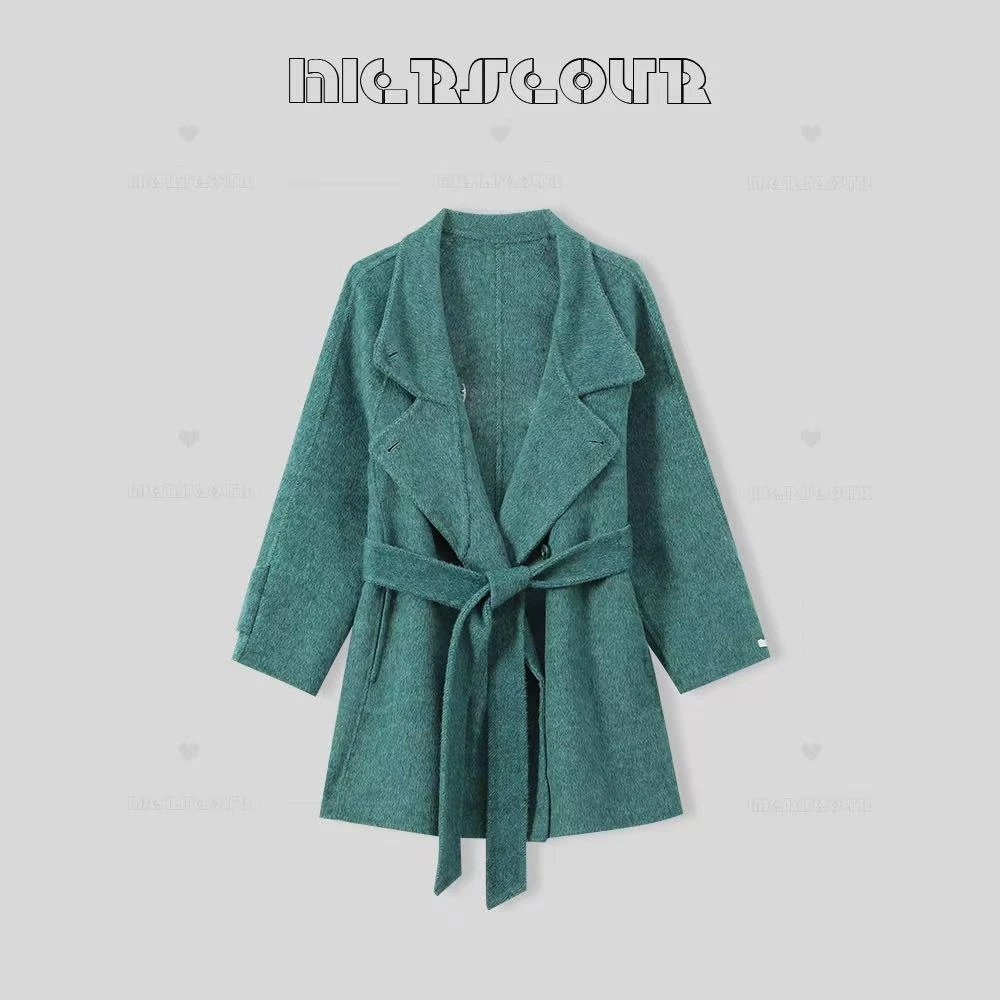 冬季新款简约高级感翻领系带大衣9001