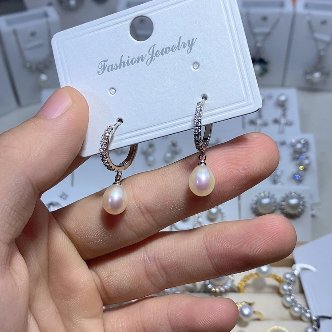 淡水珍珠耳坠银S925镶嵌