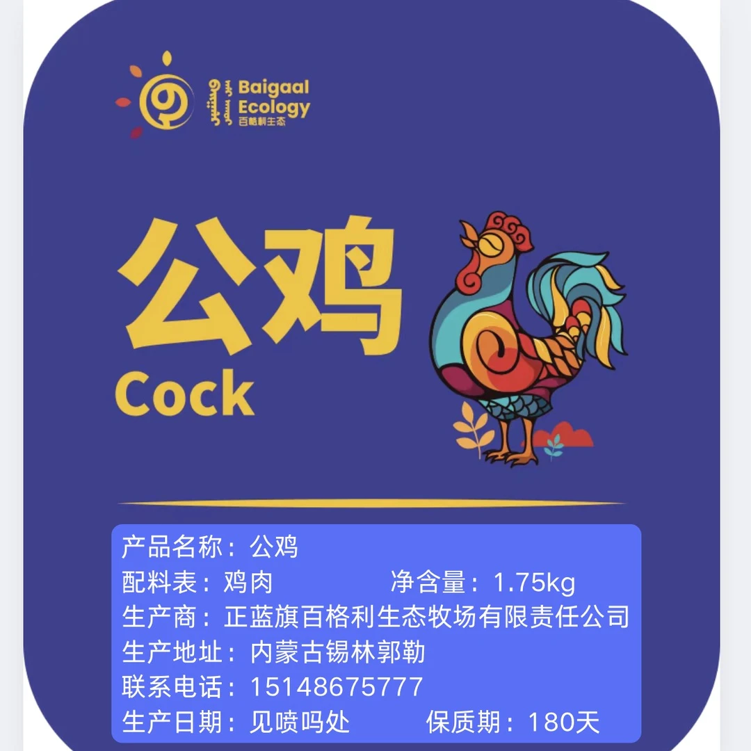 百格利草原牧鸡 2 只装 草原公鸡一只,老母鸡 一只