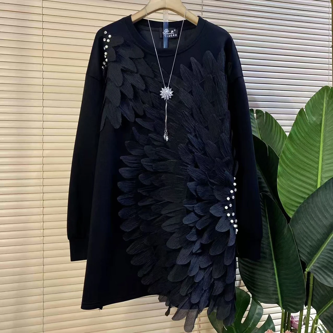 Y胖mm欧货时尚新款秋季重工立体花瓣设计款减龄宽松大衫