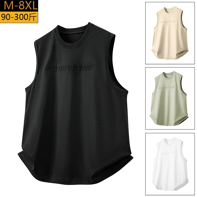 新款夏季纯棉钢印背心男士大码宽松休闲无袖T恤坎肩胖子加肥加大