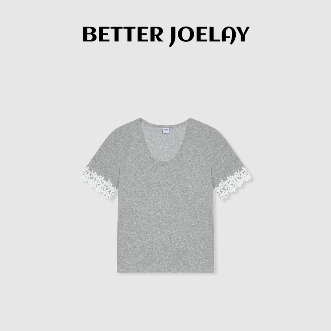 BETTER JOELAY-【典雅花边】时尚短袖小版T恤休闲简约ZZ3986