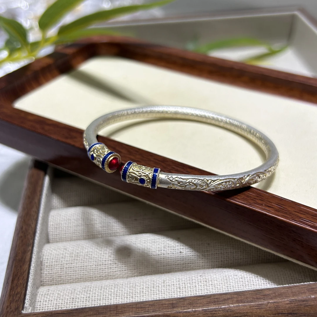 足银手镯 足银卷草纹心经手镯东来