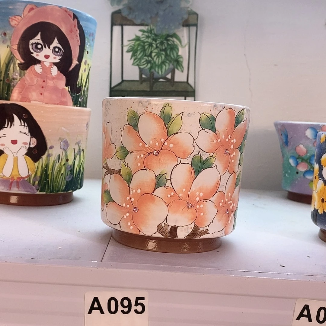 紫砂花盆红陶手绘花盆