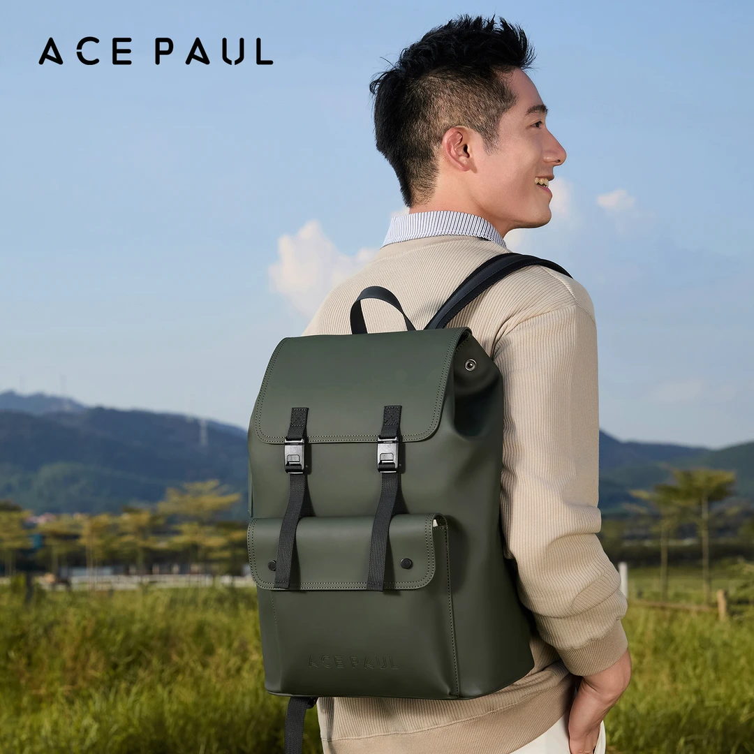 Ace Paul磨砂皮磁吸翻盖双肩包