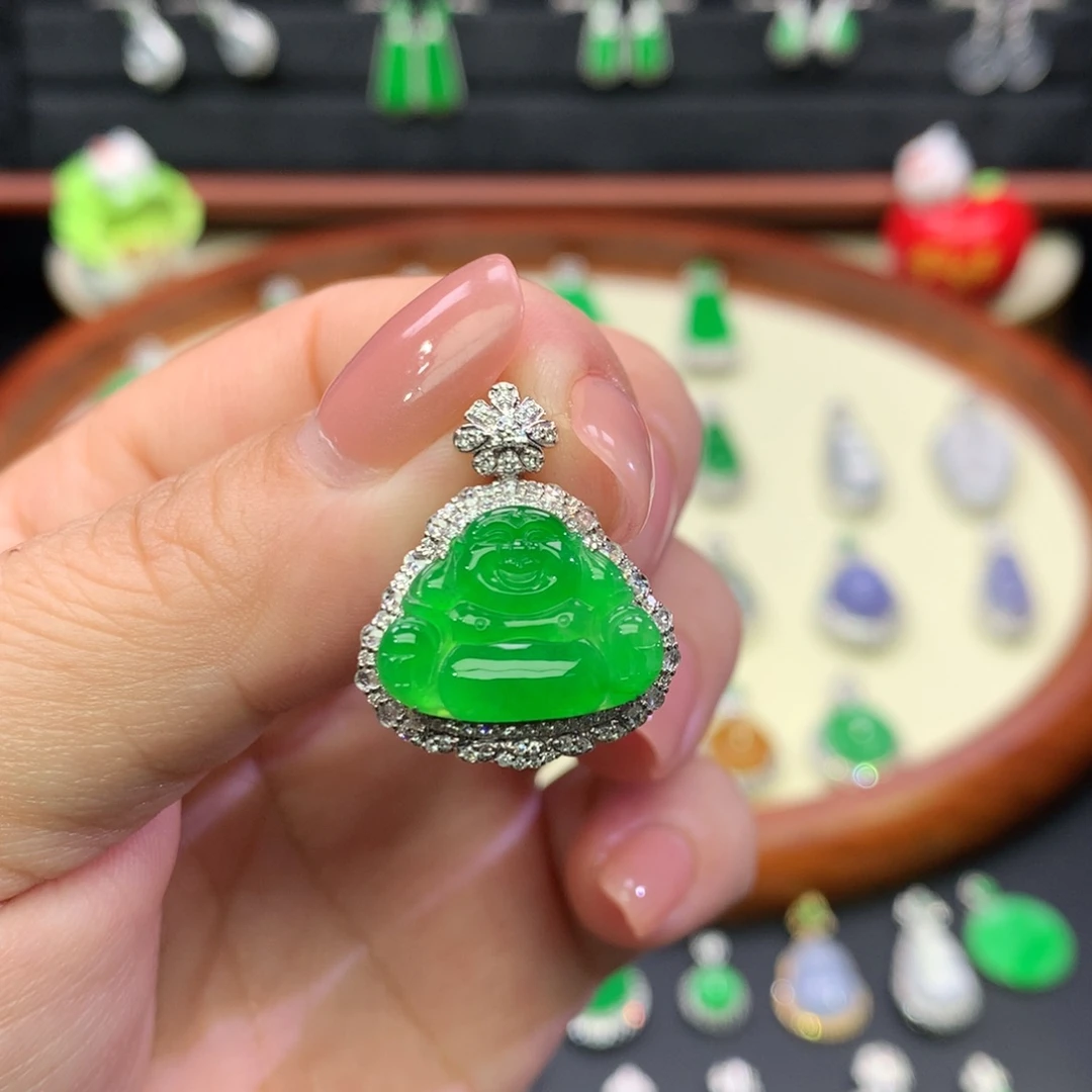 翡翠18K金镶嵌吊坠(不含链)