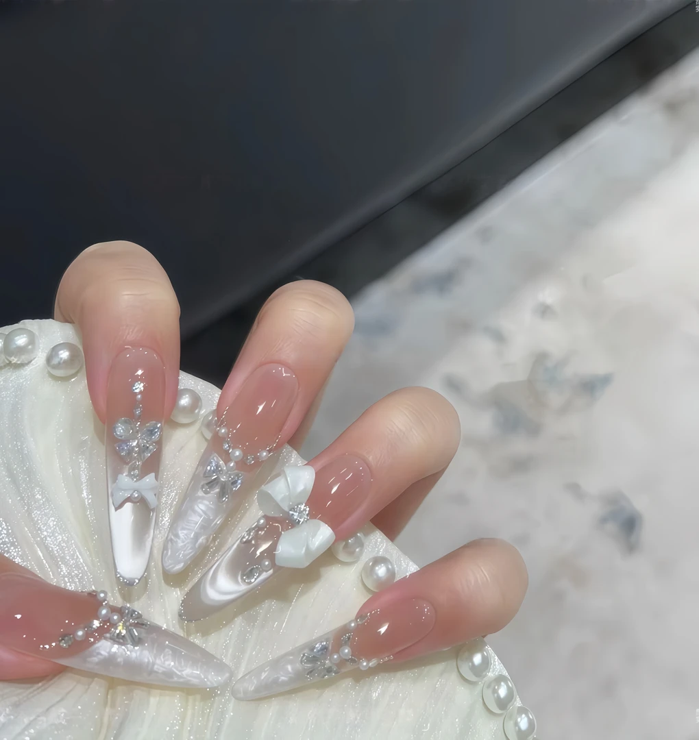 【鎏光星结】轻奢显白纯手工穿戴甲光疗冰透渐变纯欲四季流行10片装