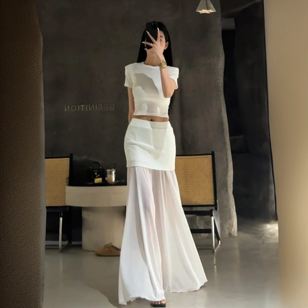 2025夏季新款时尚舒适上衣简约高腰半身裙气质两件套