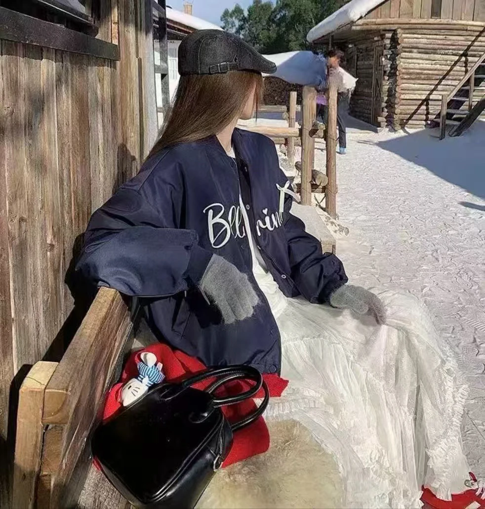 루루가−  （可可里小姐）韩国东大门刺绣蝴蝶夹棉棒球服外套韩定小众