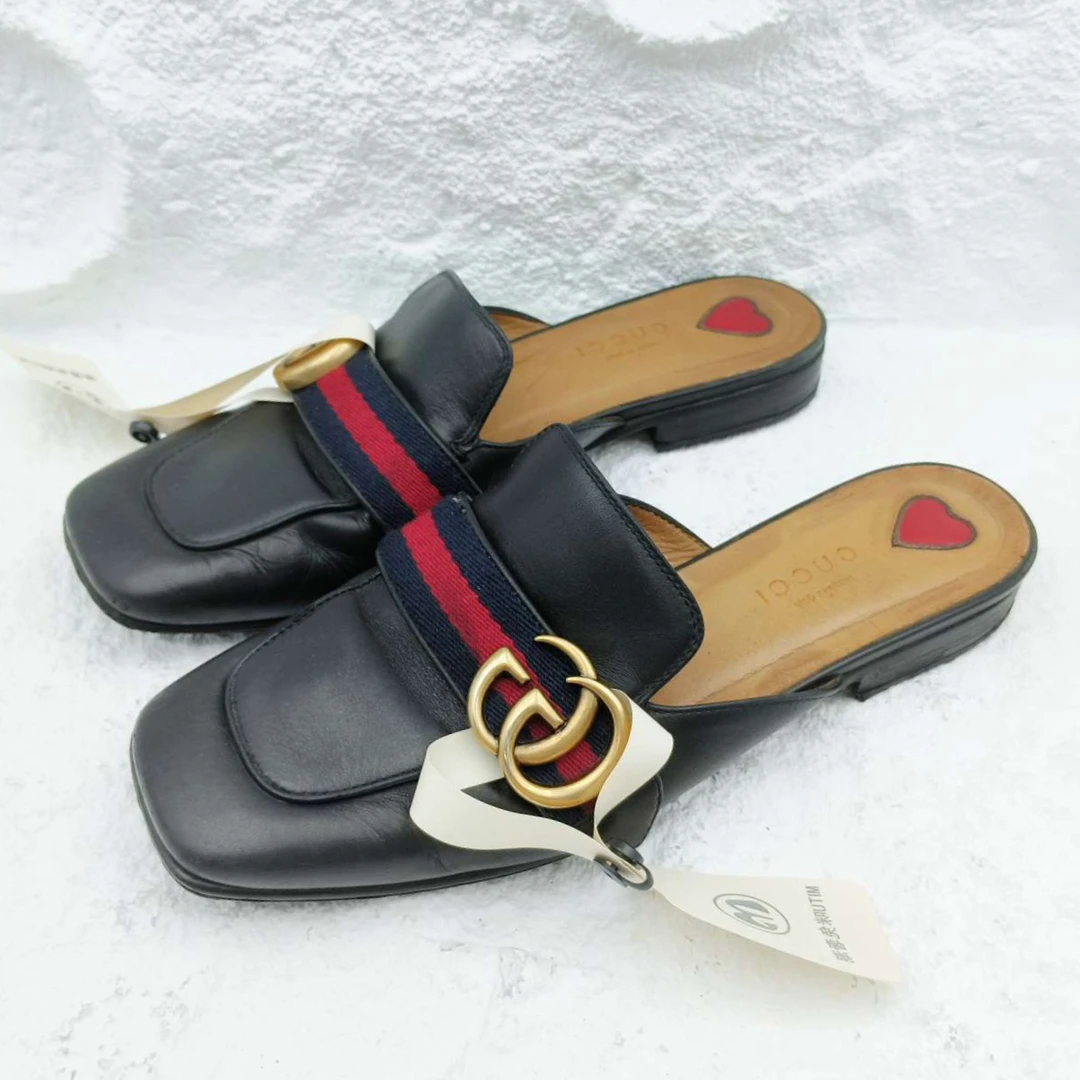 90新 GUCCI/古驰 古驰/Gucci/35.5码/黑色半拖/非全新