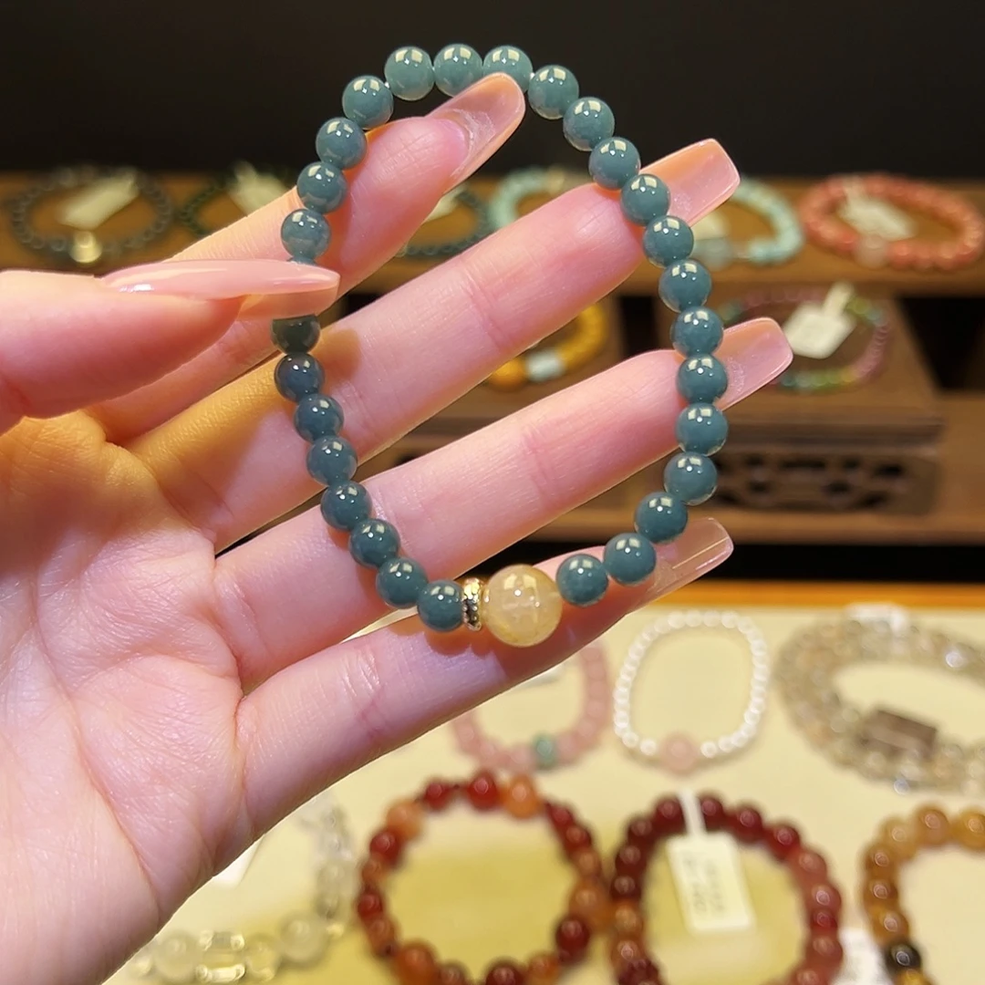 水晶手串银S925镀金镶嵌蓝1184