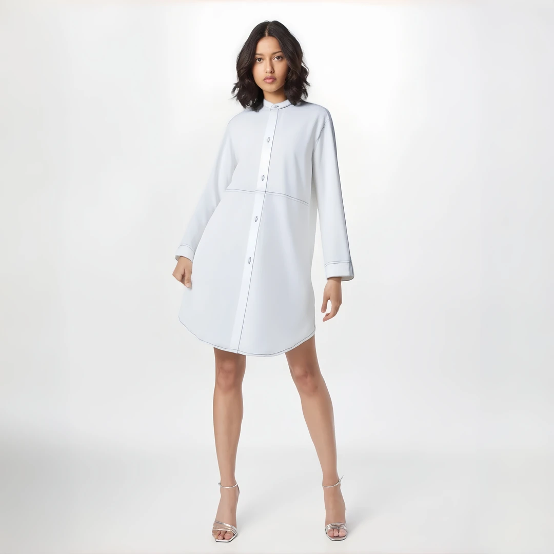 女士中长款立领连衣裙BB0407复古港风长袖衬衫连衣裙