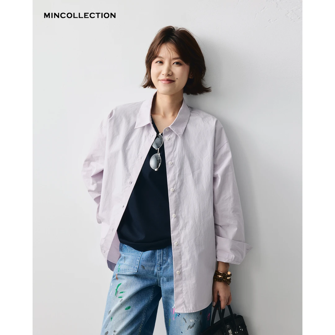 DE Mincollection烟紫衬衫/定染小众色有机棉简约净版衬衫40437