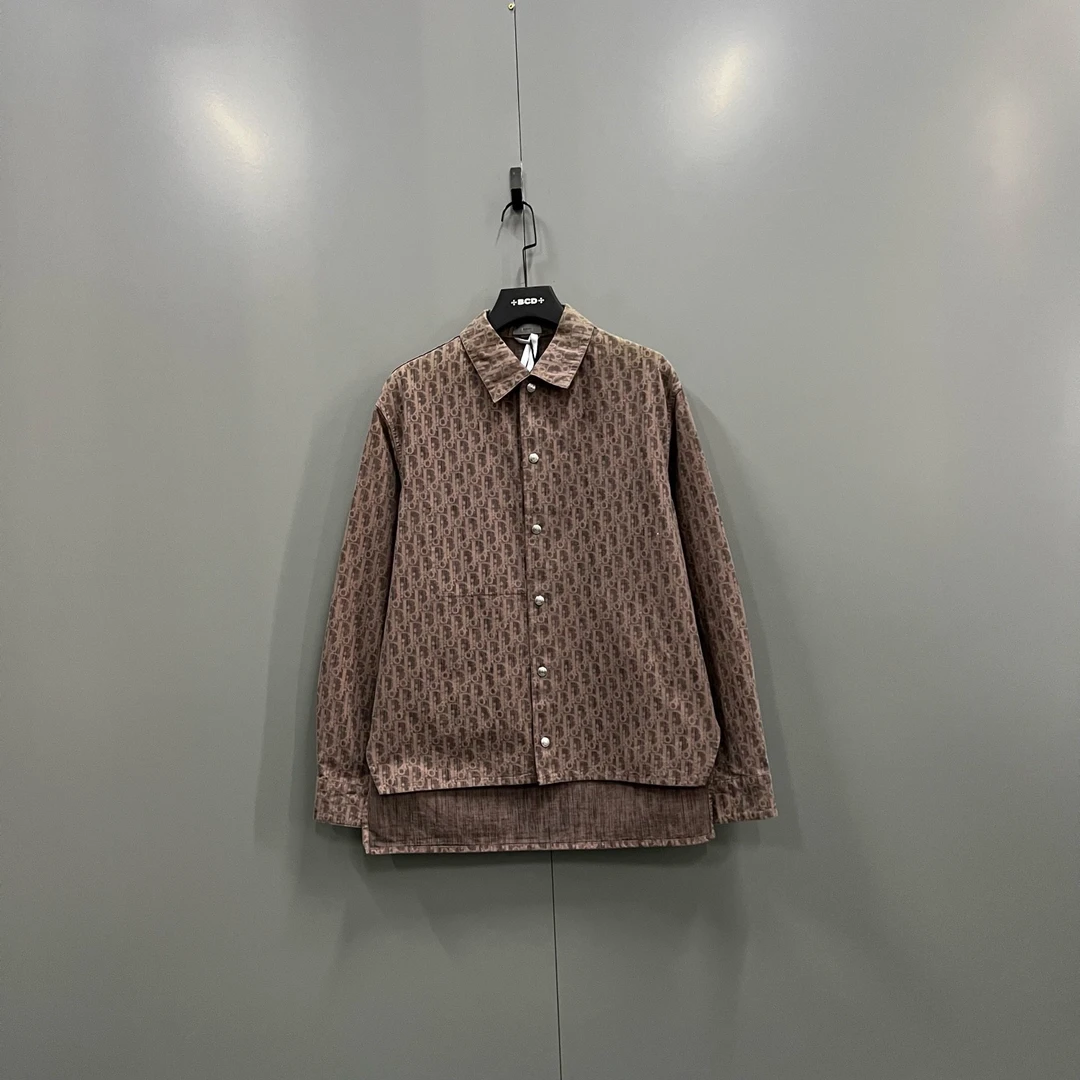 未使用 DIOR/迪奥 ab918 018222 棕色满印老花长袖衬衫 46码