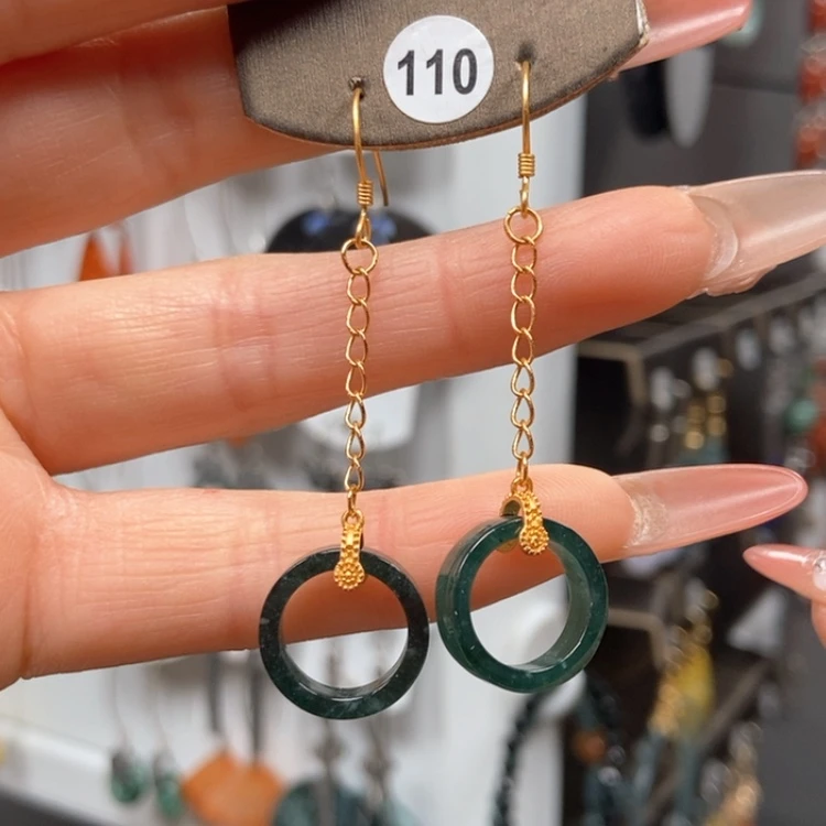 【闪购商品】翡翠耳饰银S925镀金镶嵌