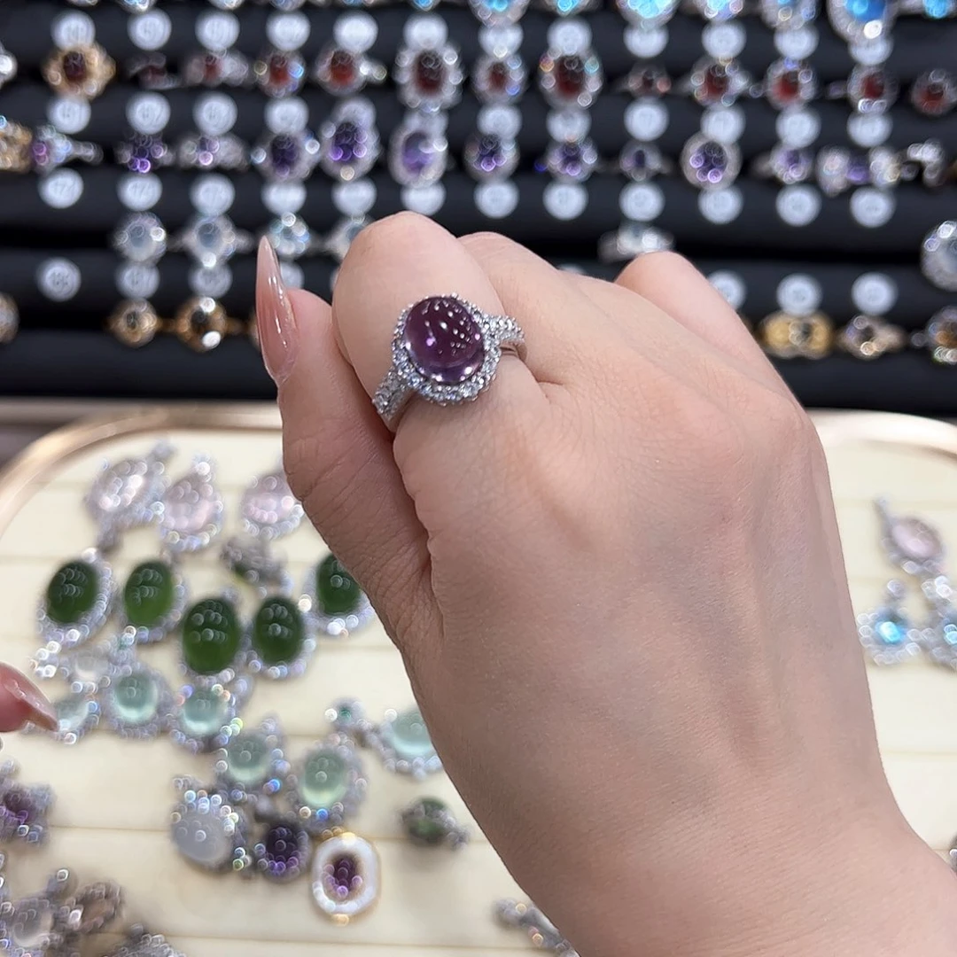 岫玉银S925镶嵌戒指小*